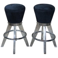 Vintage 2 Postmodern H. Studio Lucite and Chrome Gumdrop Bar Counter Stools Haziza