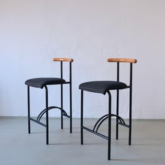 2 Postmodern Tubular Steel Bar Stools  Rodney Kinsman Style  1980s