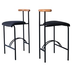 2 Postmodern Tubular Steel Bar Stools  Rodney Kinsman Style  1980s