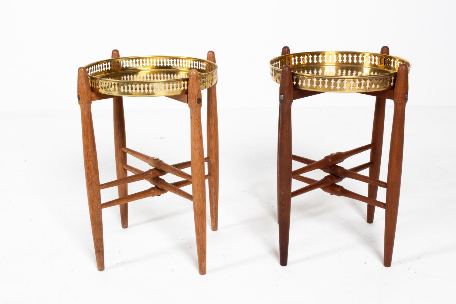 Scandinavian Modern (2) Poul Hundevad Brass Tray Top Side Tables