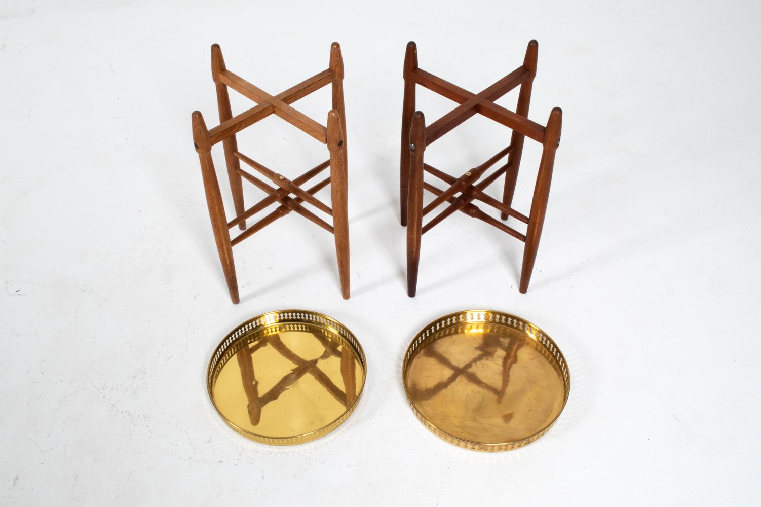 Mid-20th Century (2) Poul Hundevad Brass Tray Top Side Tables