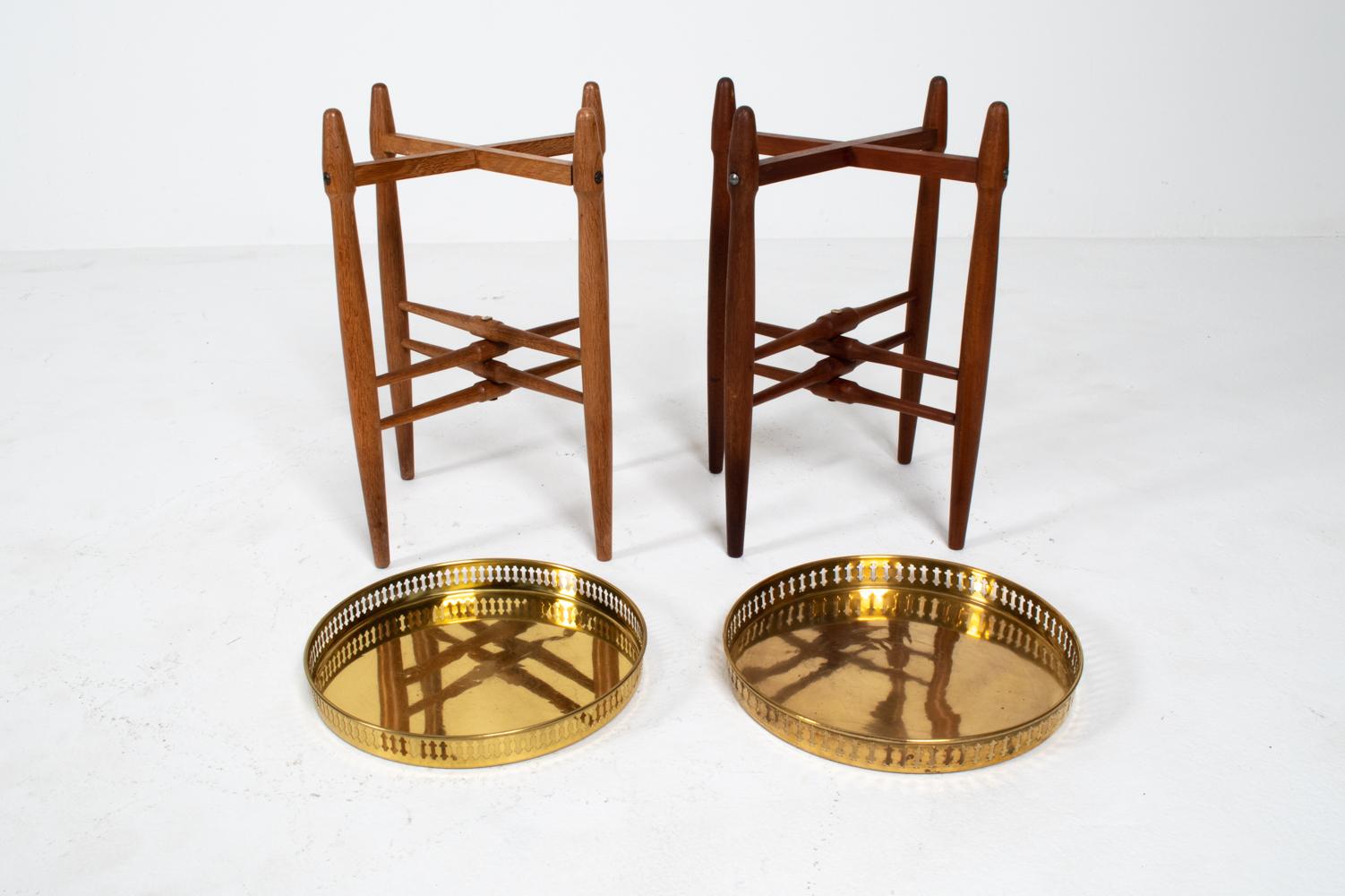 (2) Poul Hundevad Brass Tray Top Side Tables 1