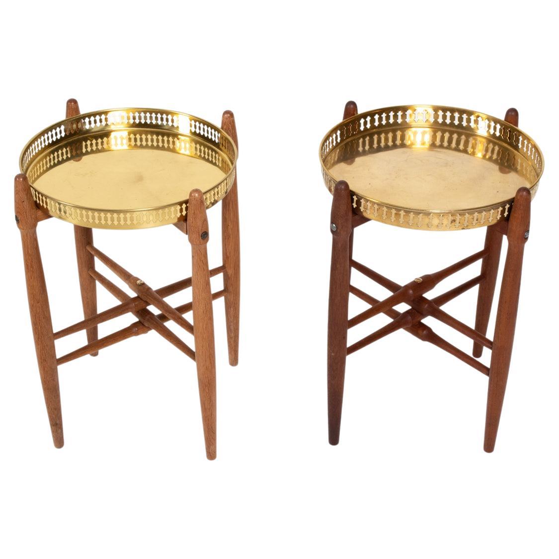 (2) Poul Hundevad Brass Tray Top Side Tables