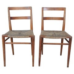 2 Primitive Antique Shaker Style Maple Ladderback Dining Side Chairs Rush Seat