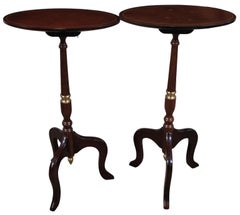 2 Queen Anne Mahogany Tilt Top Oval Plant Candle Stand Pedestal Tables
