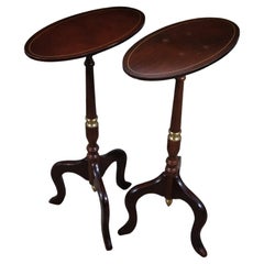 Vintage 2 Queen Anne Mahogany Tilt Top Oval Plant Candle Stand Pedestal Tables