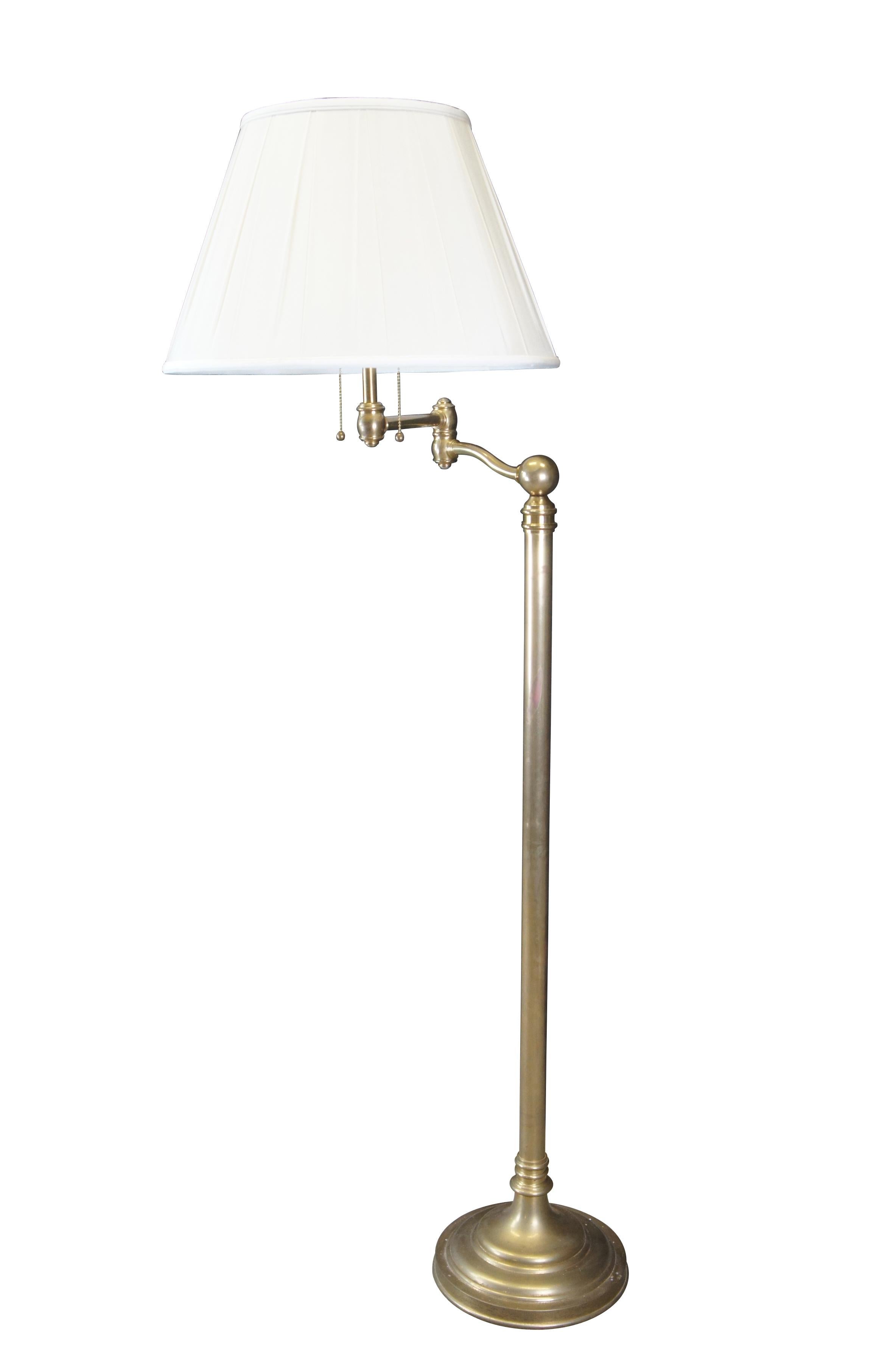 2 Ralph Lauren Antique Brass Sargent Swing Arm Floor Lamps Reading Light Pair In Good Condition For Sale In Dayton, OH