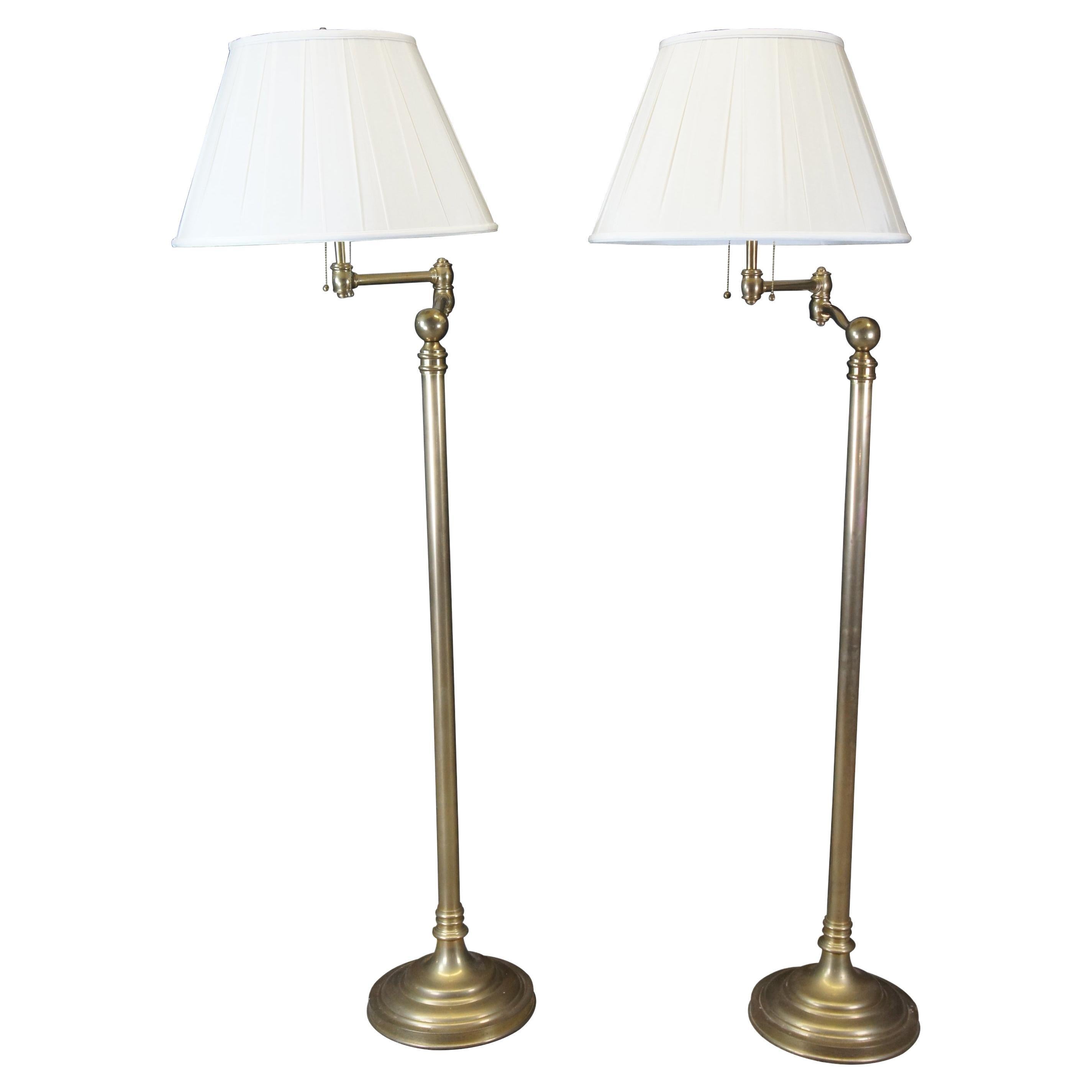 2 Ralph Lauren Antique Brass Sargent Swing Arm Floor Lamps Reading Light Pair