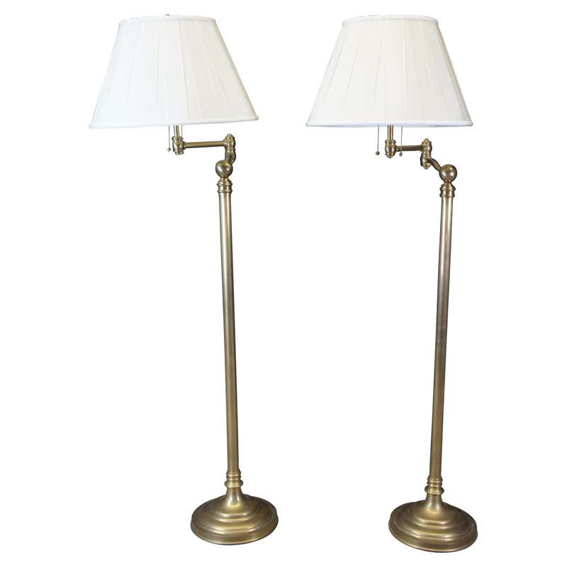 A Rare Ralph Lauren Brass And Glass Adjustable Floor Standard Lamp For ...