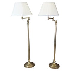 2 Ralph Lauren Antique Brass Sargent Swing Arm Floor Lamps Reading Light Pair