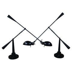 2 Ralph Lauren Equilibrium Black Nickel Adjustable Pharmacy Table Lamps