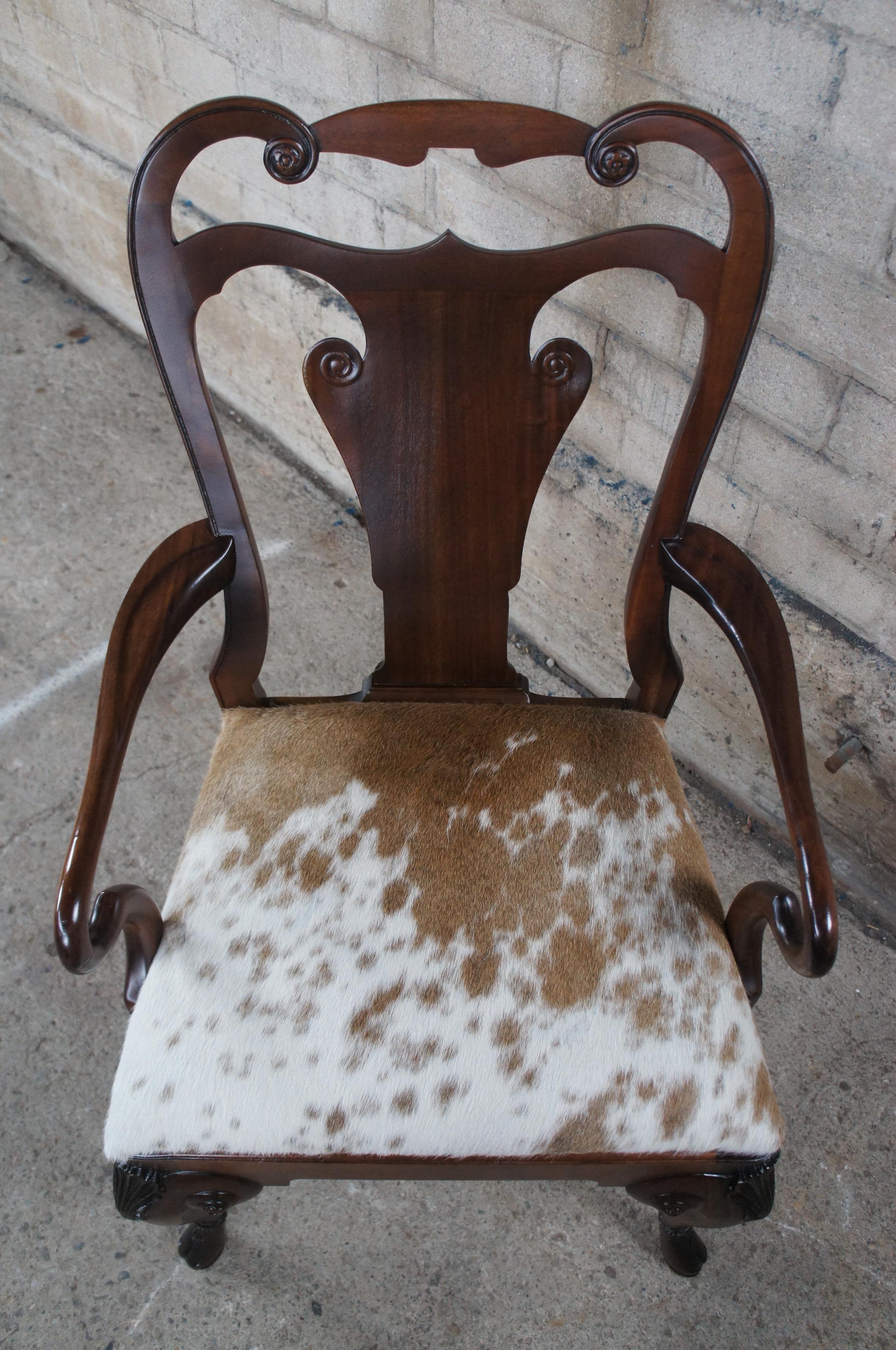2 Ralph Lauren Henredon Beekman George II Mahogany Cowhide Dining Arm Chairs In Good Condition In Dayton, OH
