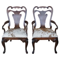 2 Ralph Lauren Henredon Beekman George II Mahogany Cowhide Dining Arm Chairs