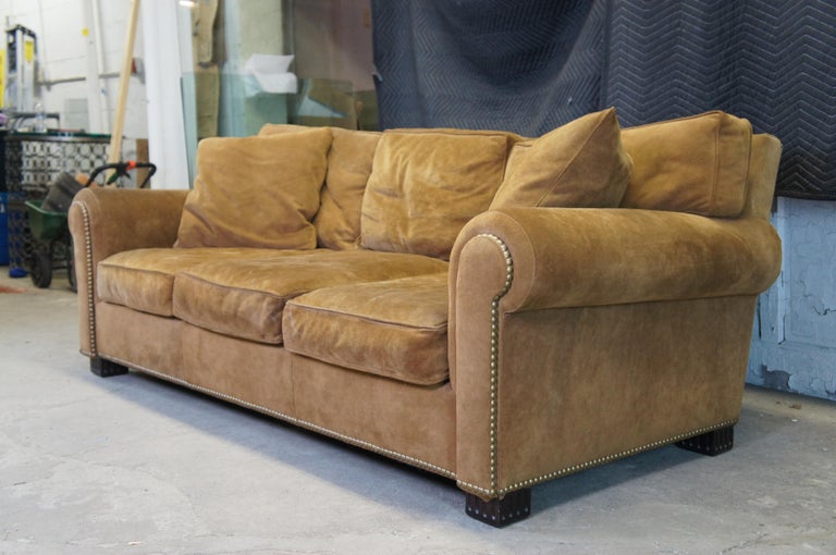 2 Ralph Lauren Henredon Down Filled Suede Nailhead Jamaica Salon Sofas