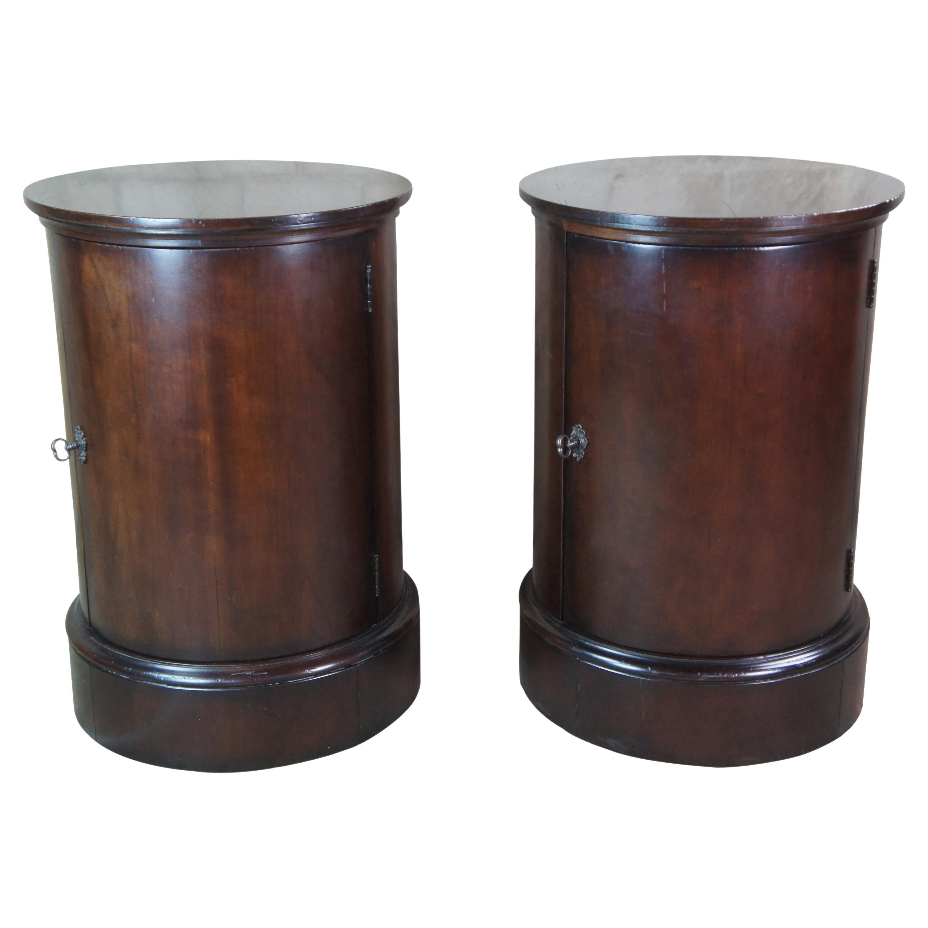 2 Ralph Lauren Henredon Mahogany Somno Drum Tables Nightstands Bedside Cabinets
