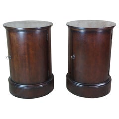 2 Ralph Lauren Henredon Mahogany Somno Drum Tables Nightstands Bedside Cabinets