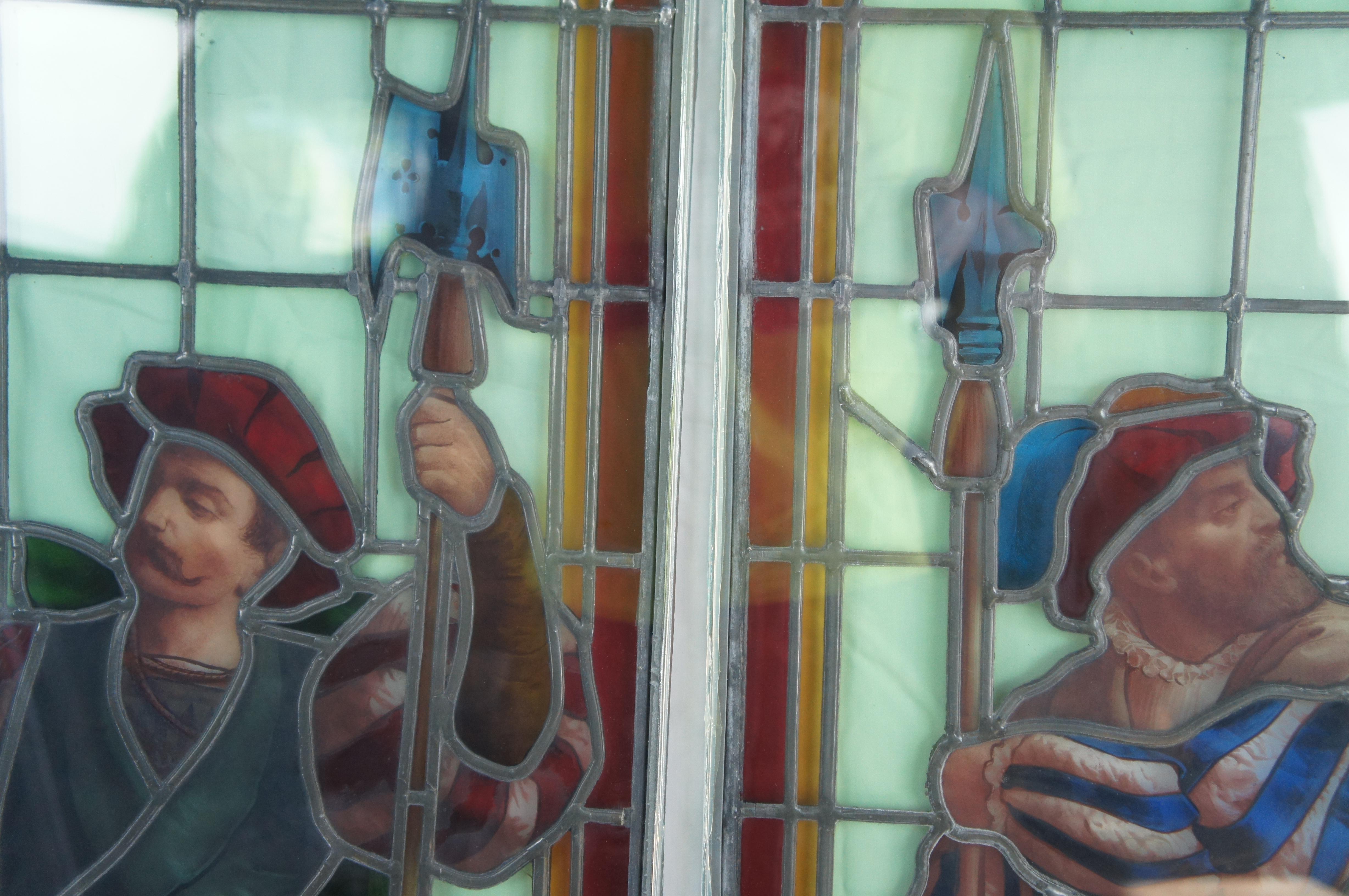 2 Raras Vidrieras emplomadas Figurales del Neo Renacimiento Antiguo S. XIX 52 Vitral en venta