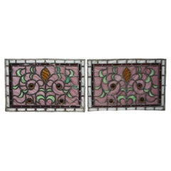 2 Rare Antique American Victorian Aesthetic Period Leaded Stained Glass Windows