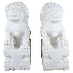 2 Rare Chinese Marble Foo Dog Guardian Fu Lion Temple Garden Statues 41"