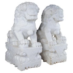 2 Rare Chinese Marble Foo Dog Guardian Fu Lion Temple Garden Statues 41"