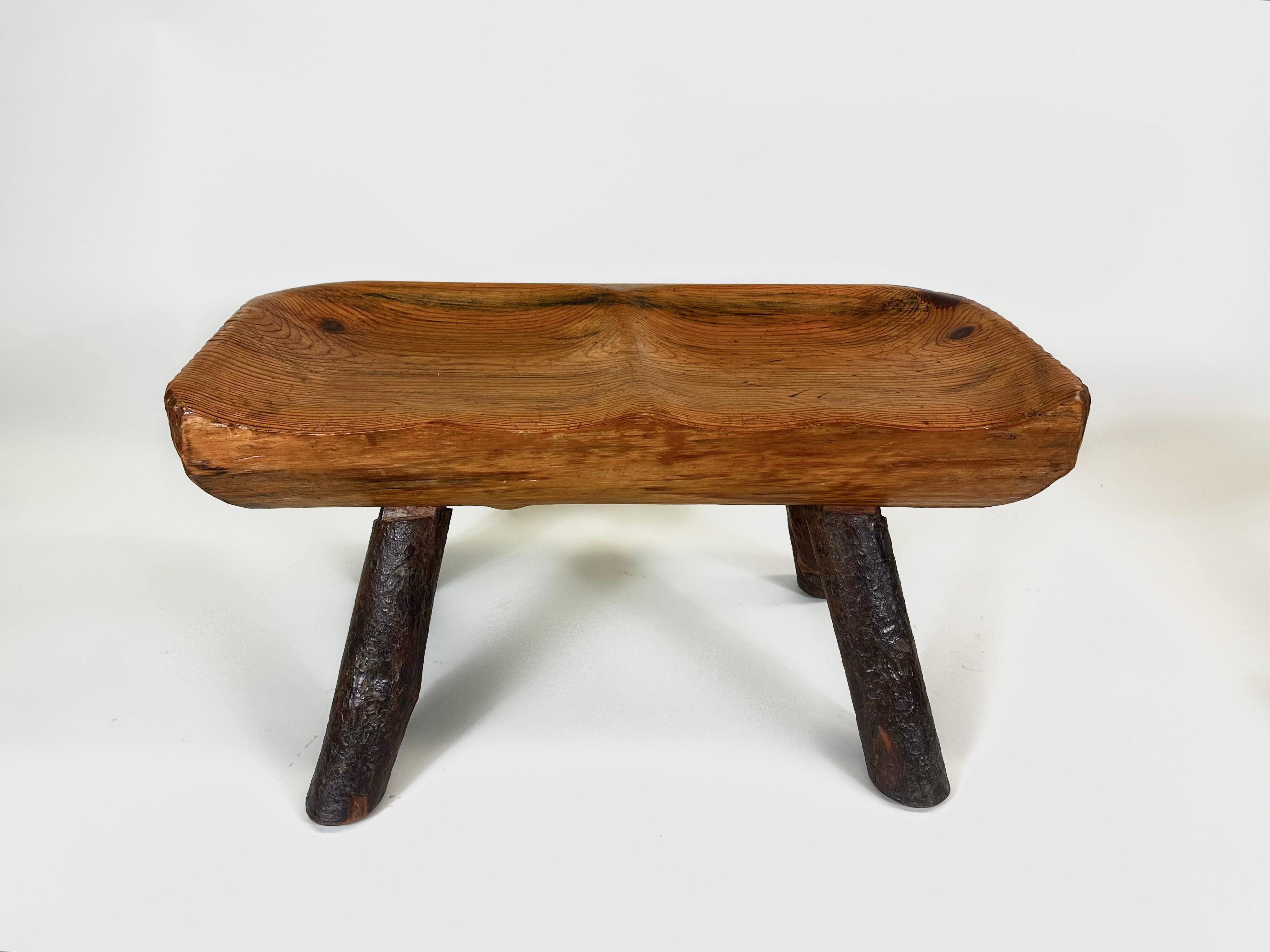 Wood 2 Rare Italian Modern Craftsman Alpine Benches in Hand Carved Cypress For Sale