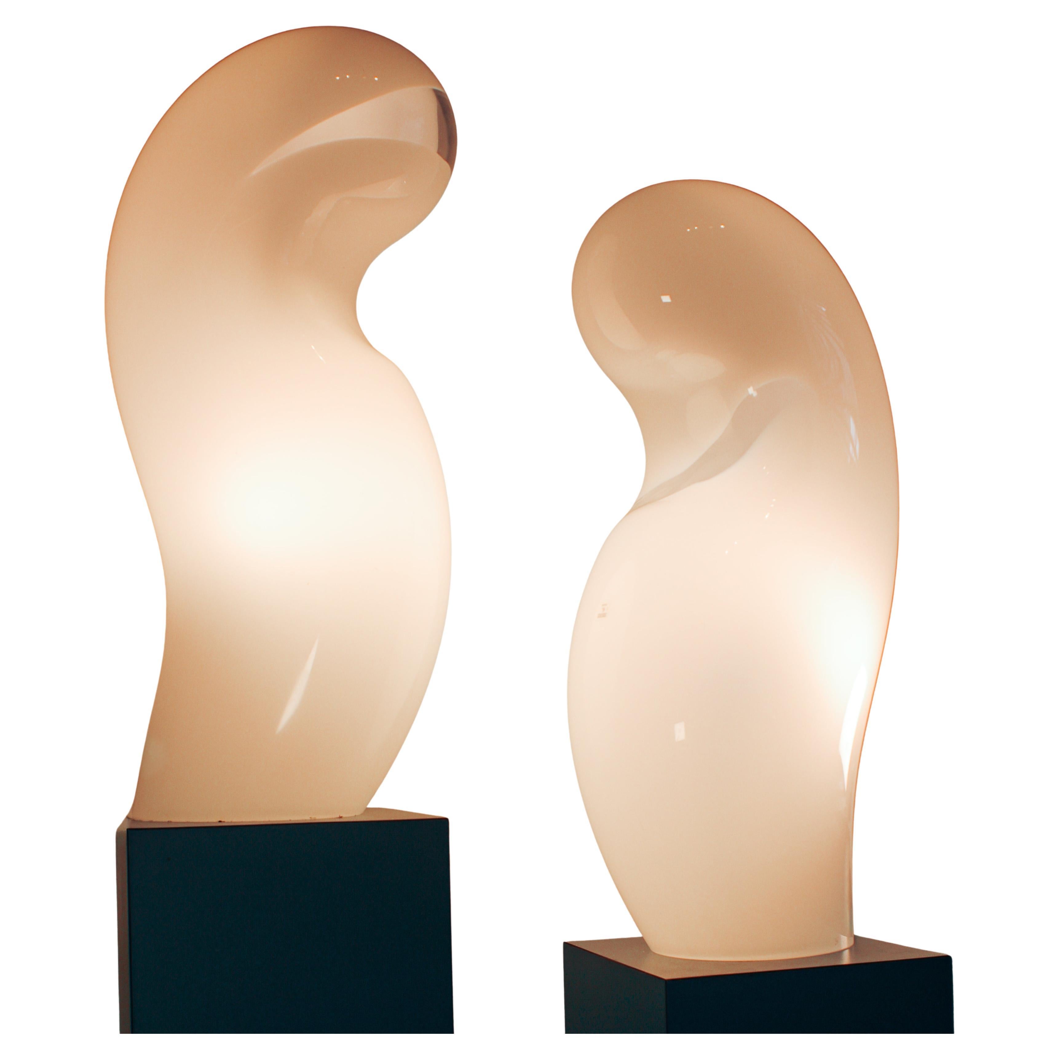 2 Rares grandes lampes "fantômes" Murano des années 1970, Gino Vistosi - Opaline soufflée à la main en vente