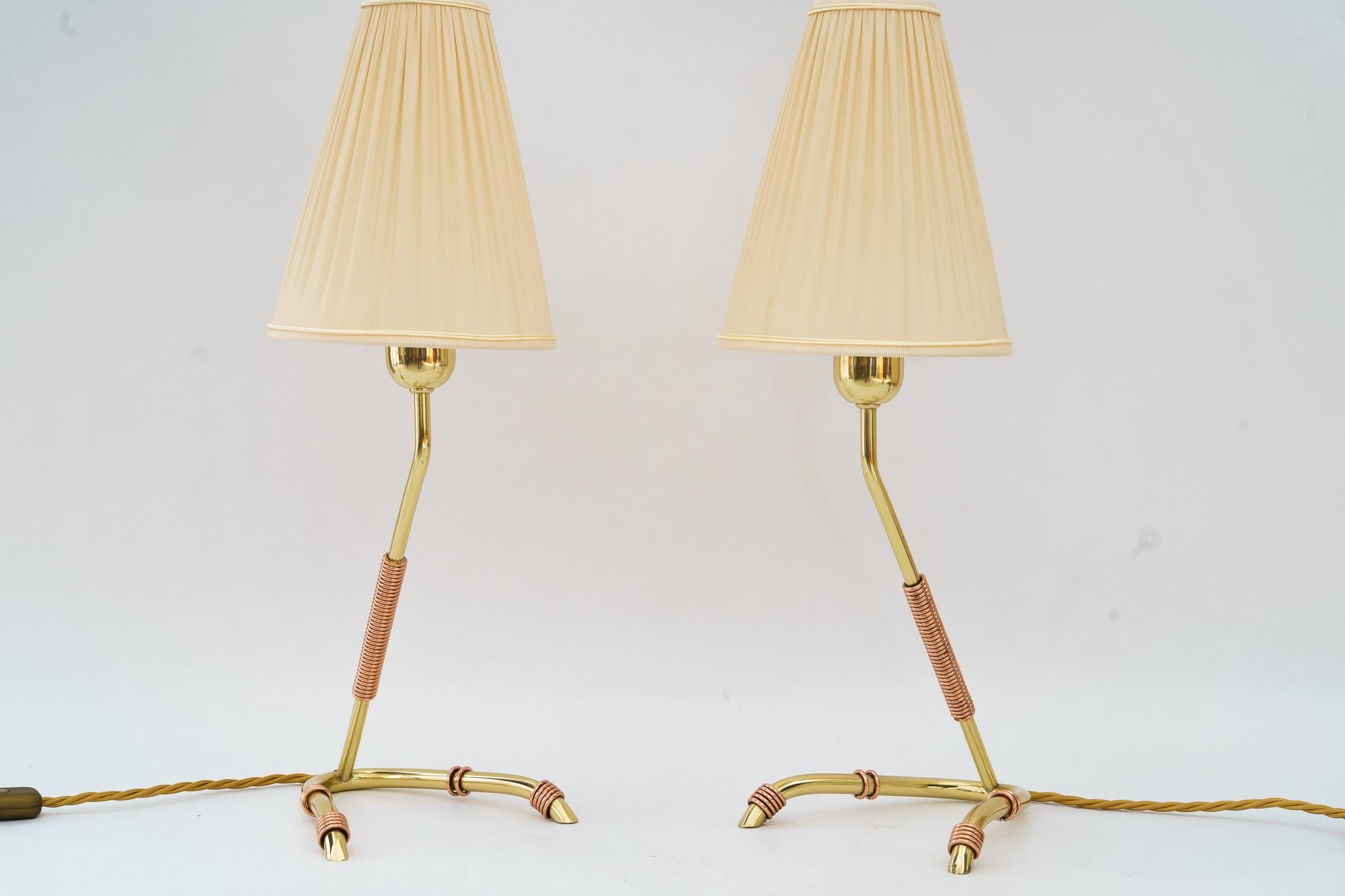 2 rare Rupert Nikoll table lamp vienna around 1950s
Brass polished and stove enameled
fabric shade is replaced ( new )
