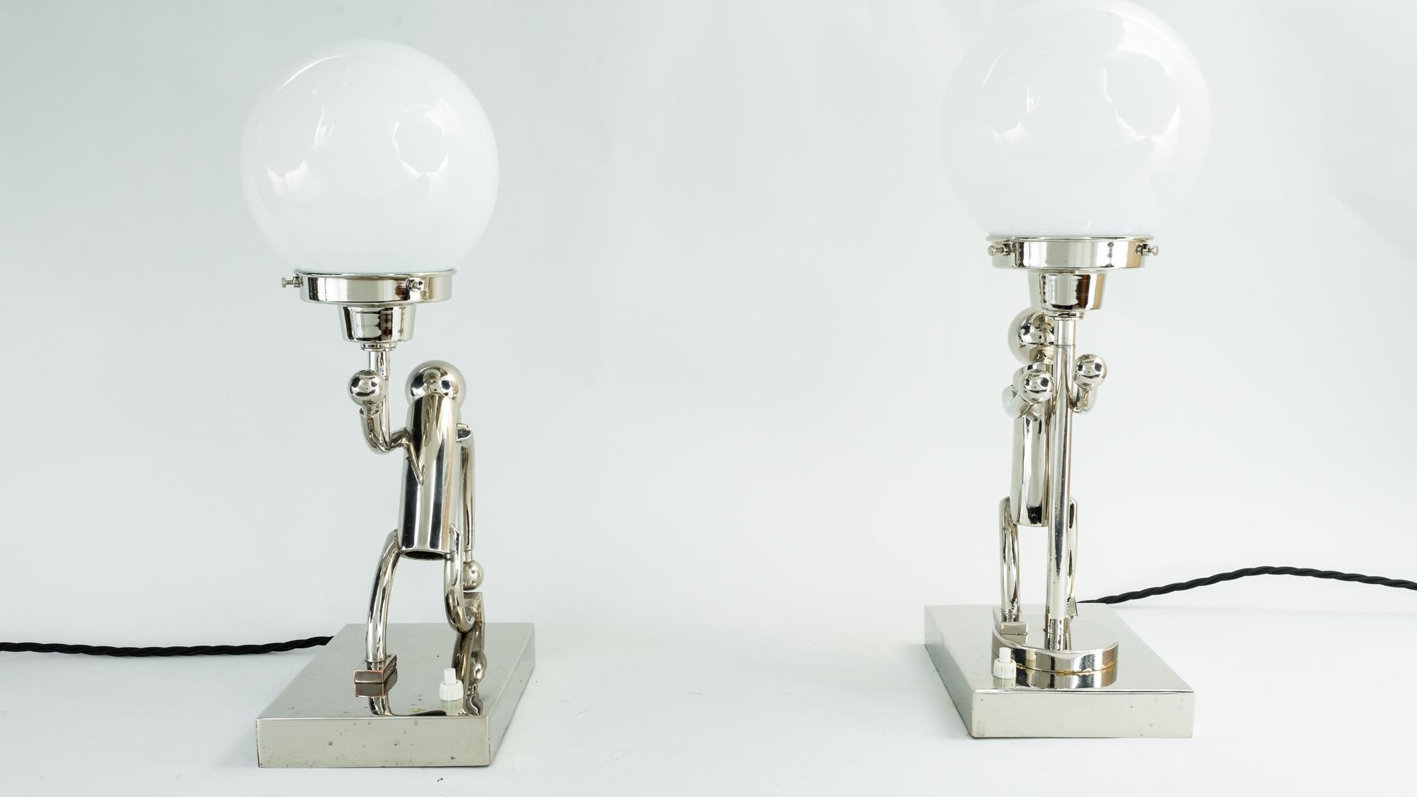 Plated 2 Rare Table Lamps in Style of Hagenauer, Vienna, circa 1920s