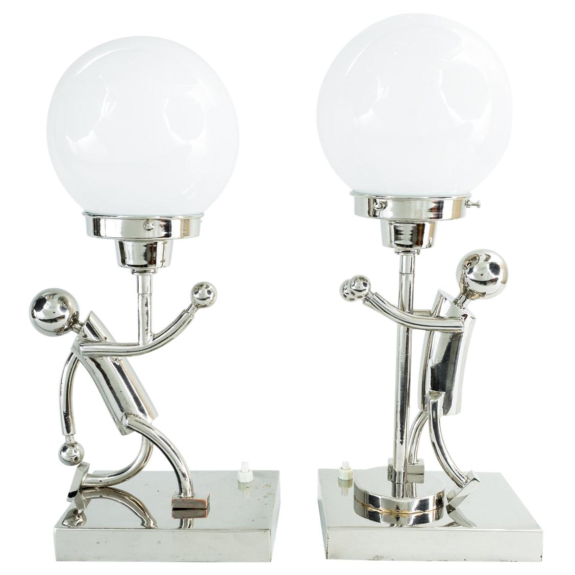 2 Rare Table Lamps in Style of Hagenauer, Vienna, circa 1920s