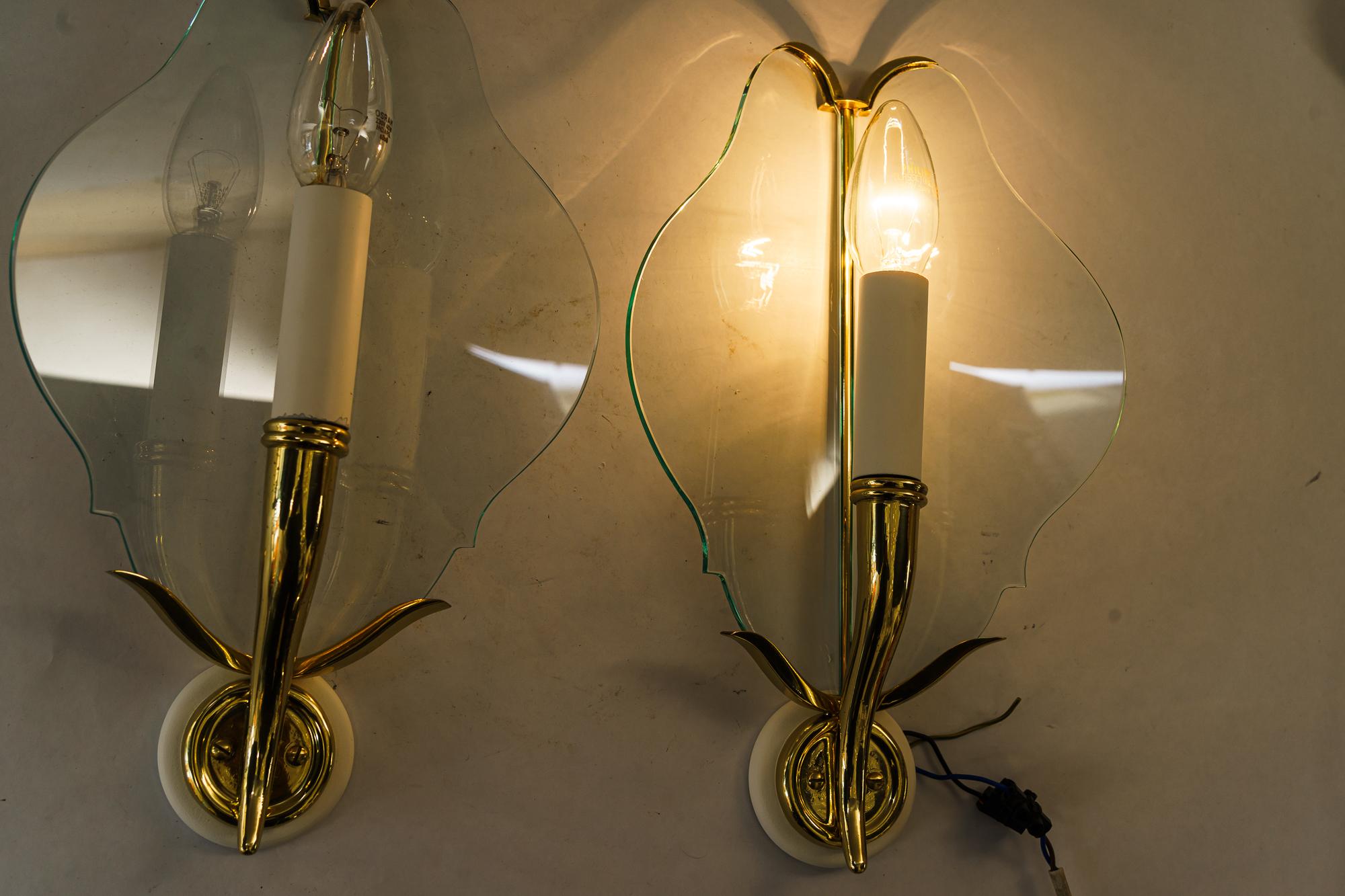 2 Rare wall lamps with original glass shades vienna around 1950s For Sale 2