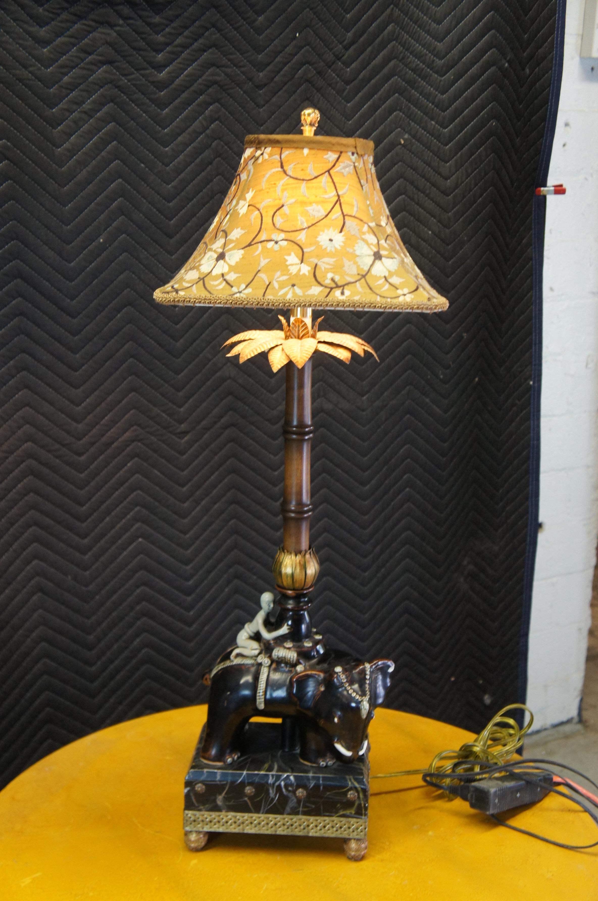 2 Raymond Waites For Tyndale Oriental Asian Elephant & Rider Table Lamp Pair 32