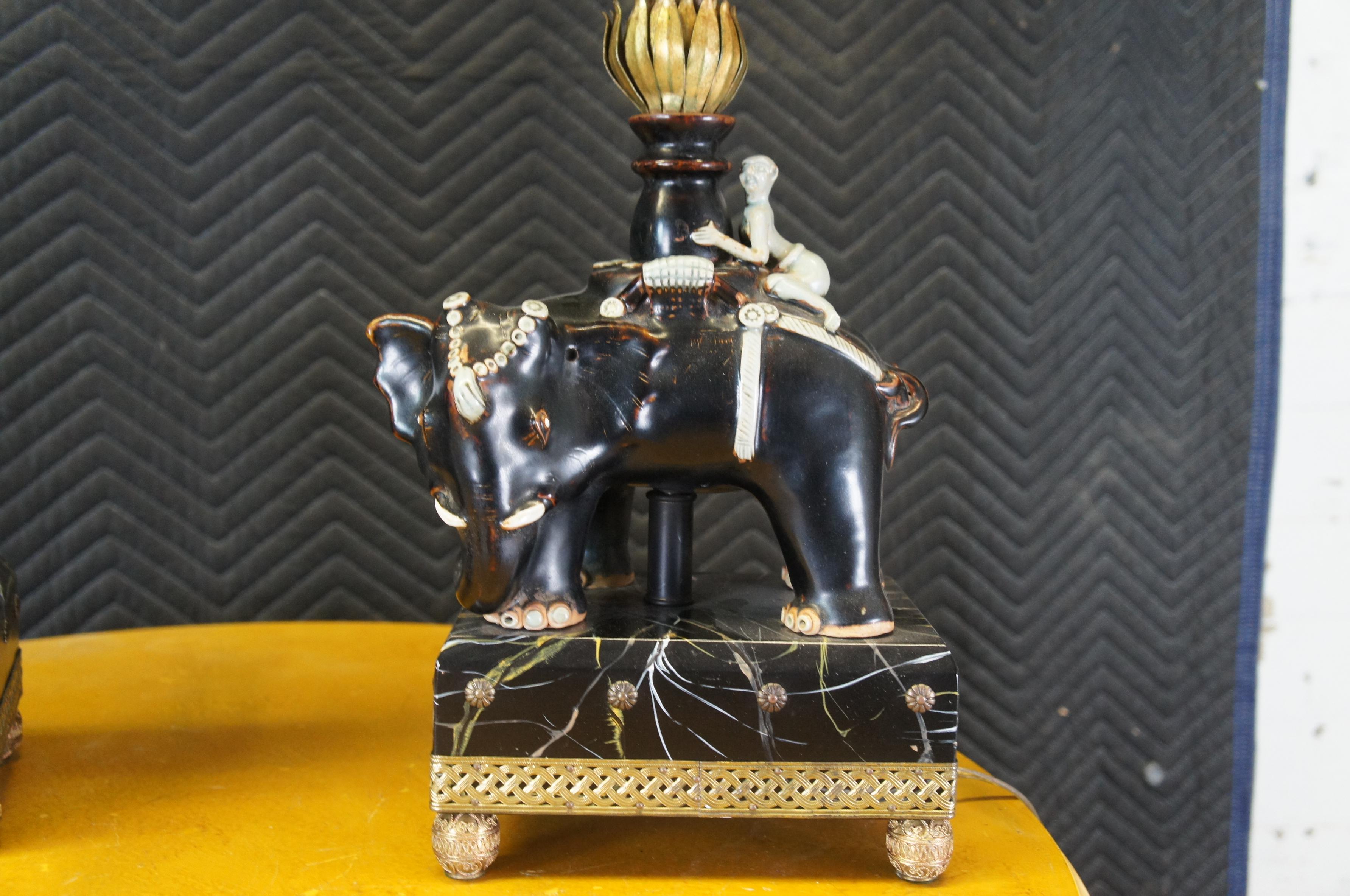 2 lampes de bureau Raymond Waites for Tyndale Oriental Asian Elephant & Rider, 32 po. Bon état - En vente à Dayton, OH