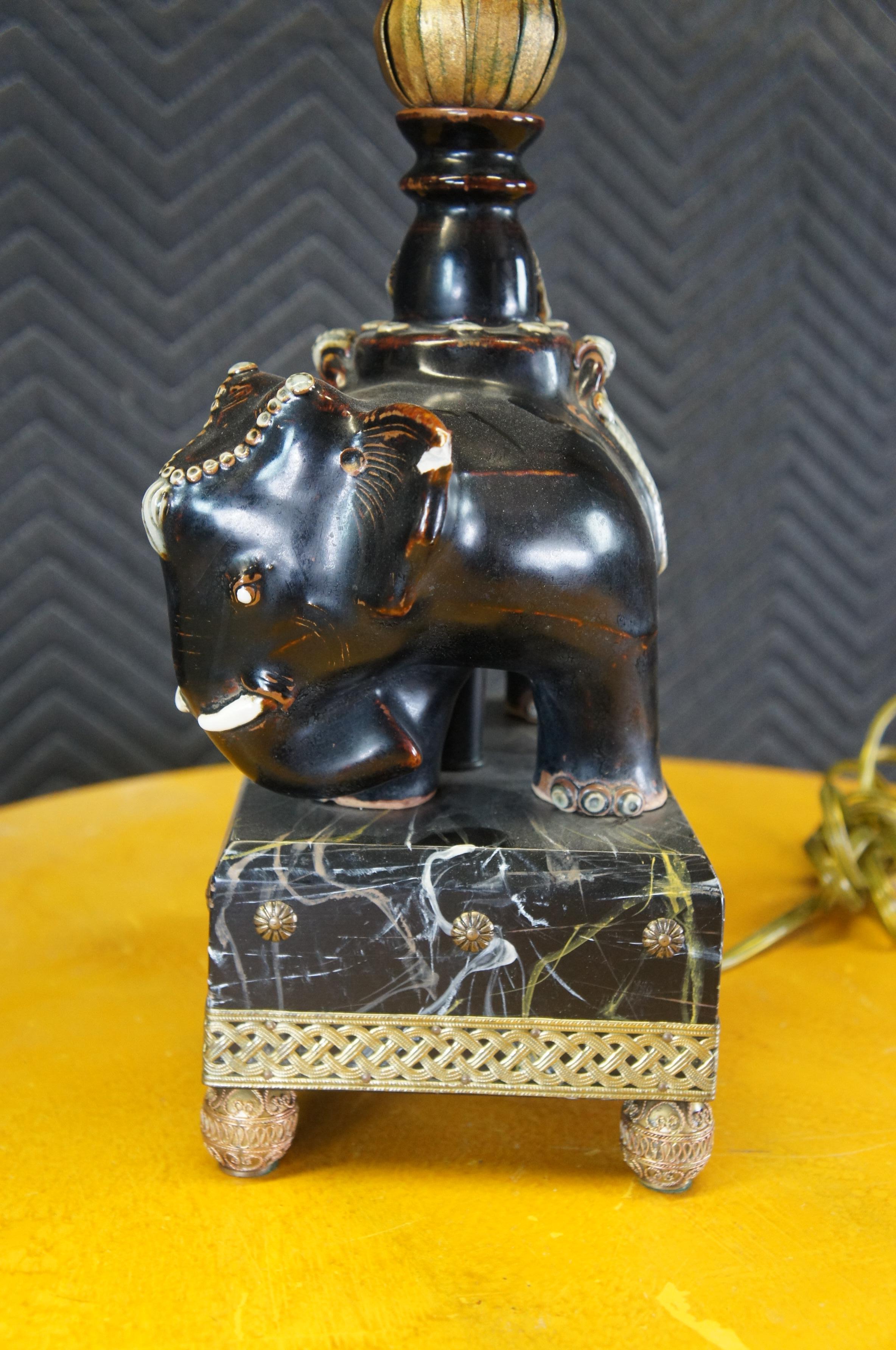 Metal 2 Raymond Waites For Tyndale Oriental Asian Elephant & Rider Table Lamp Pair 32