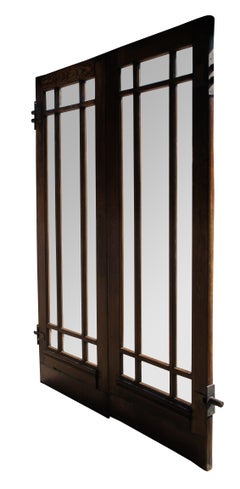 2 Reclaimed Mid C. Oak Mission Craftsman Beveled Glass French Swing Double Doors