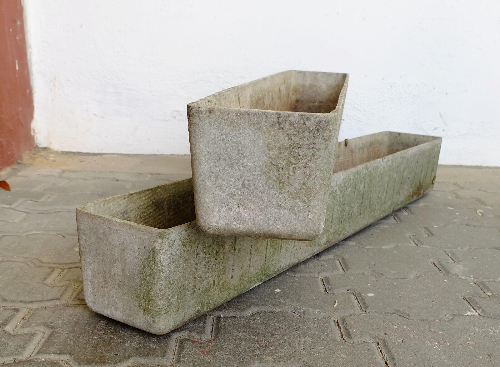 2 rectangular 100cm mid century fiber cement PLANTERS willy guhl era - set 2 In Good Condition For Sale In Mannheim, DE