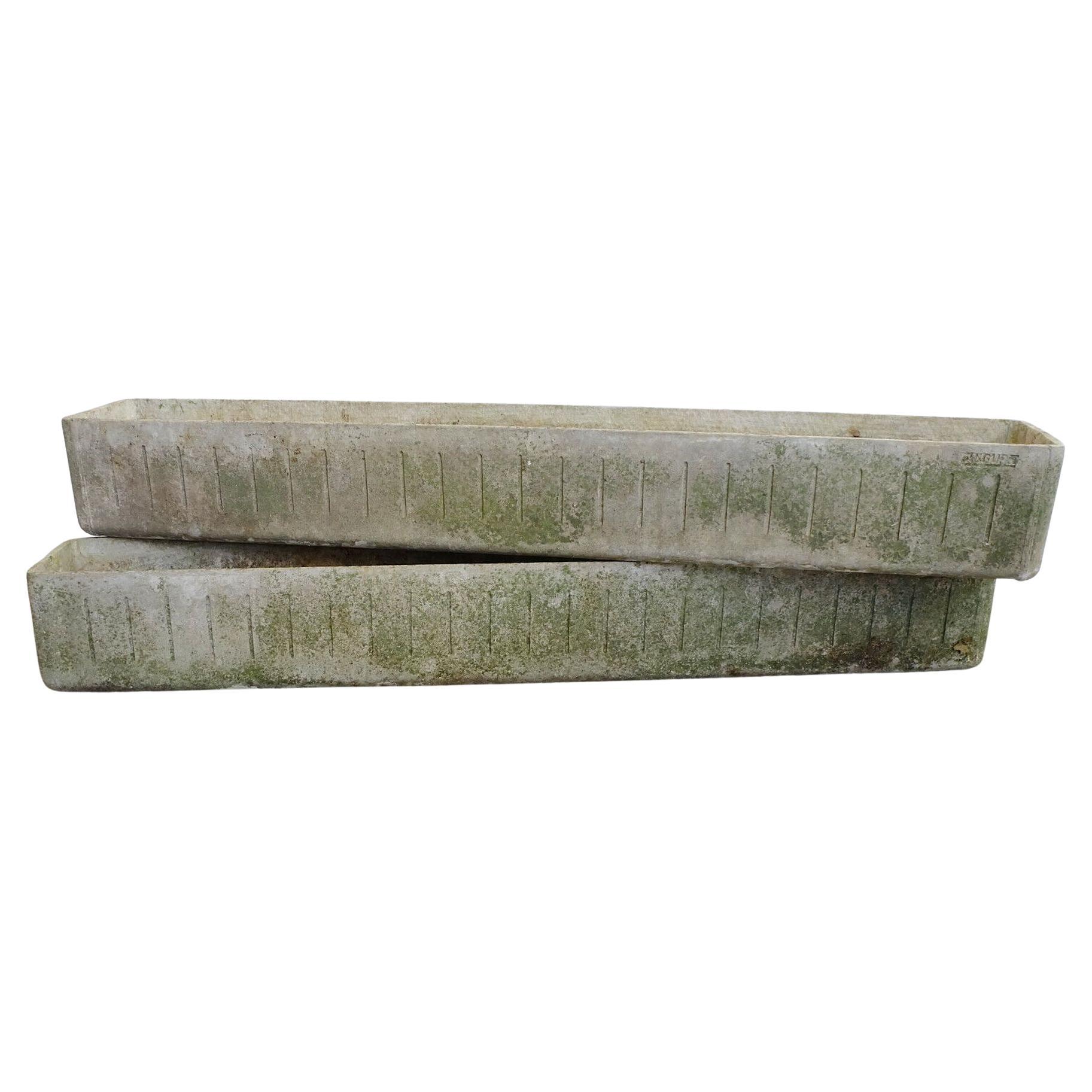 2 rechteckige PlanterS aus Faser-Zement aus der Mitte des Jahrhunderts, willy guhl-Ära, 100 cm, Set 2 im Angebot