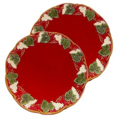 2 Red Flowery "George Sand" Dinner Plates
