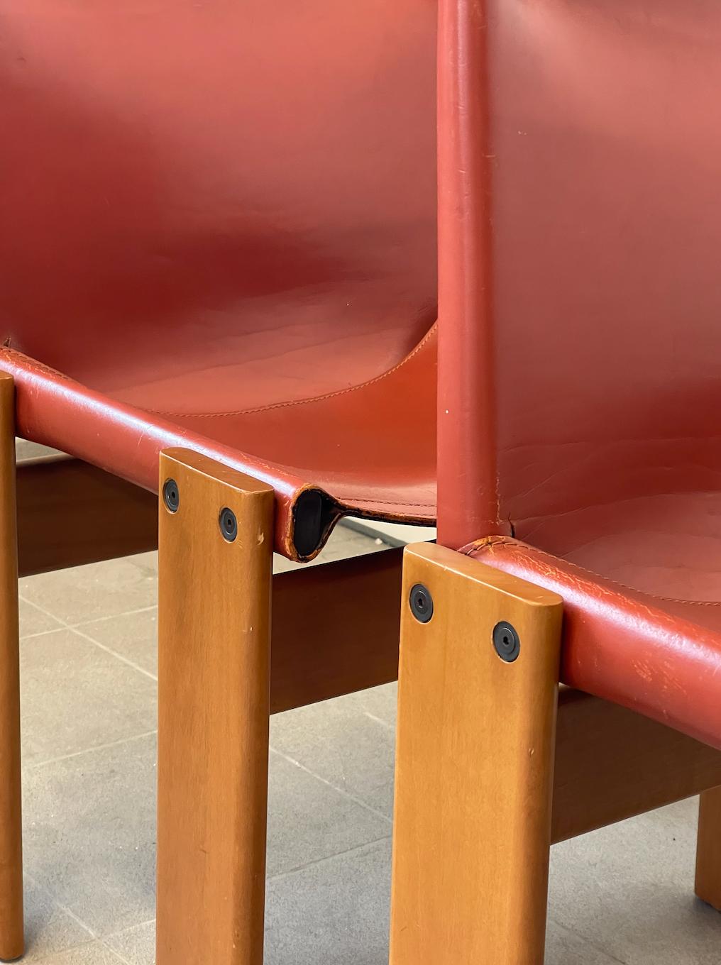 Italian 1 Red Monk Chair by Afra and Tobia Scarpa for Molteni in Original Leather