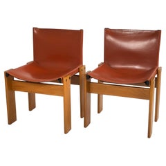2 Red Monk Chairs by Afra and Tobia Scarpa for Molteni in Original Leather