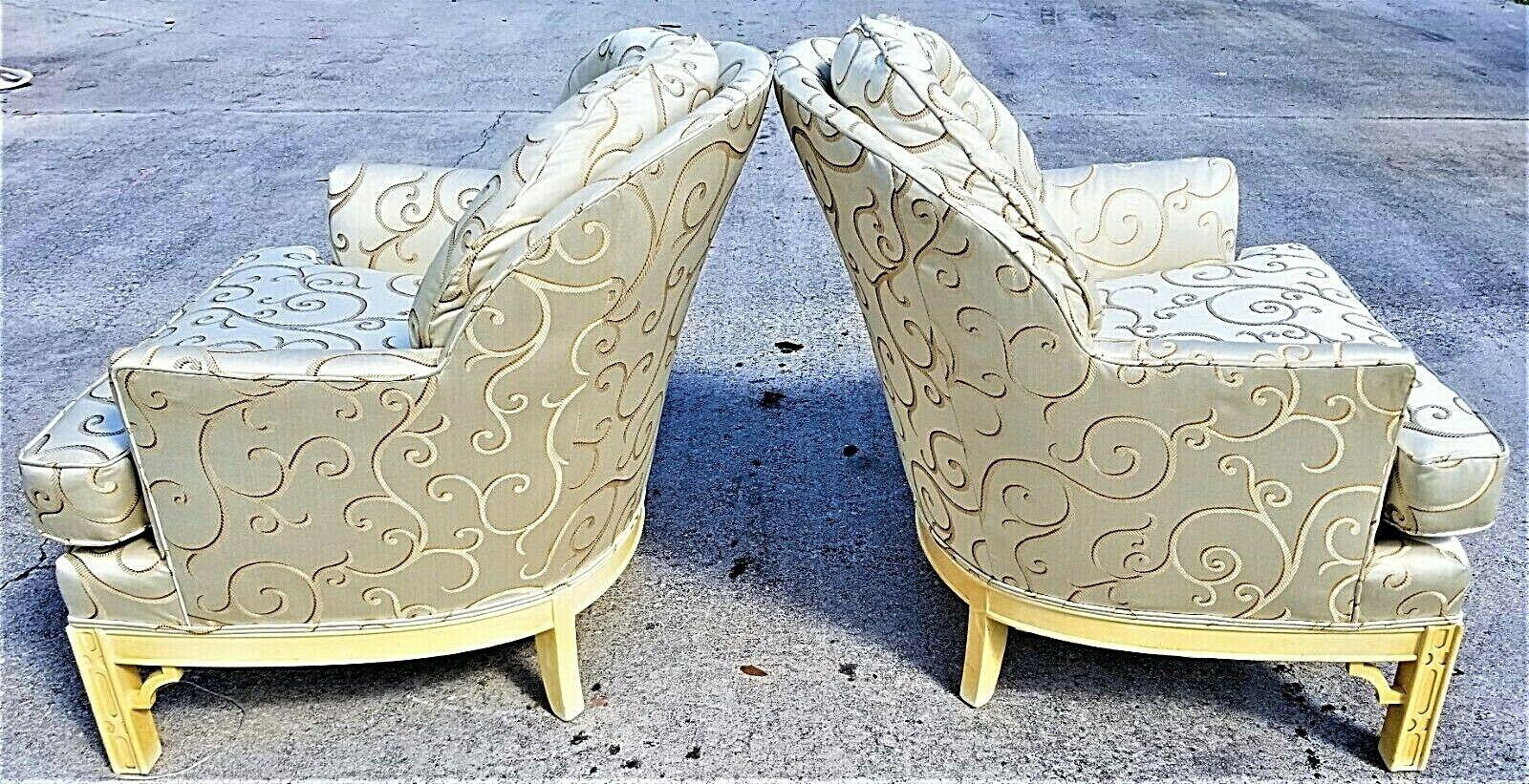 '2' Regency Asian Chinoiserie Style Tufted Club Chairs In Good Condition For Sale In Lake Worth, FL