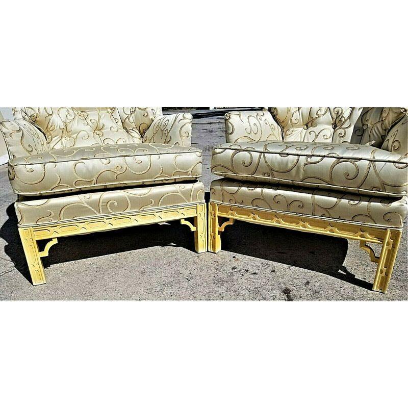 '2' Regency Asian Chinoiserie Style Tufted Club Chairs For Sale 1