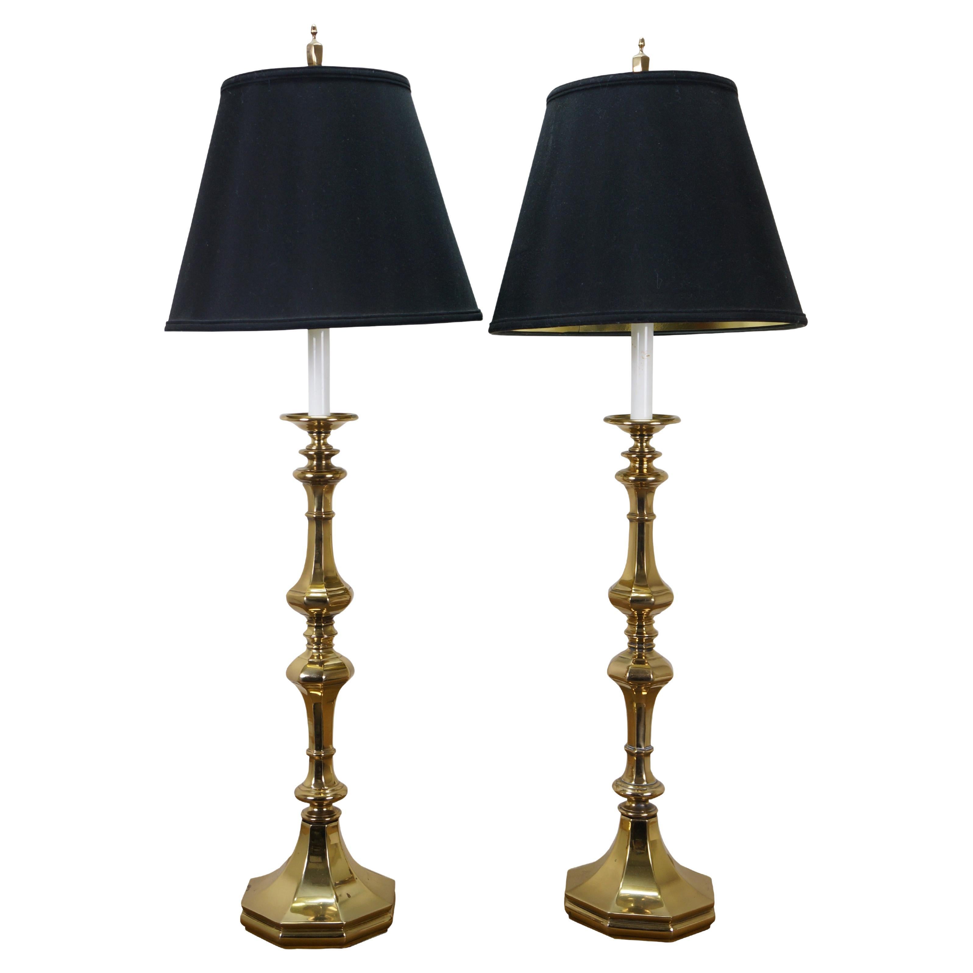 2 Rembrandt Masterpiece Classical Brass Candlestick Buffet Table Lamp Pair 40" For Sale