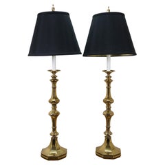 2 Rembrandt Masterpiece Classical Brass Candlestick Buffet Table Lamp Pair 40"