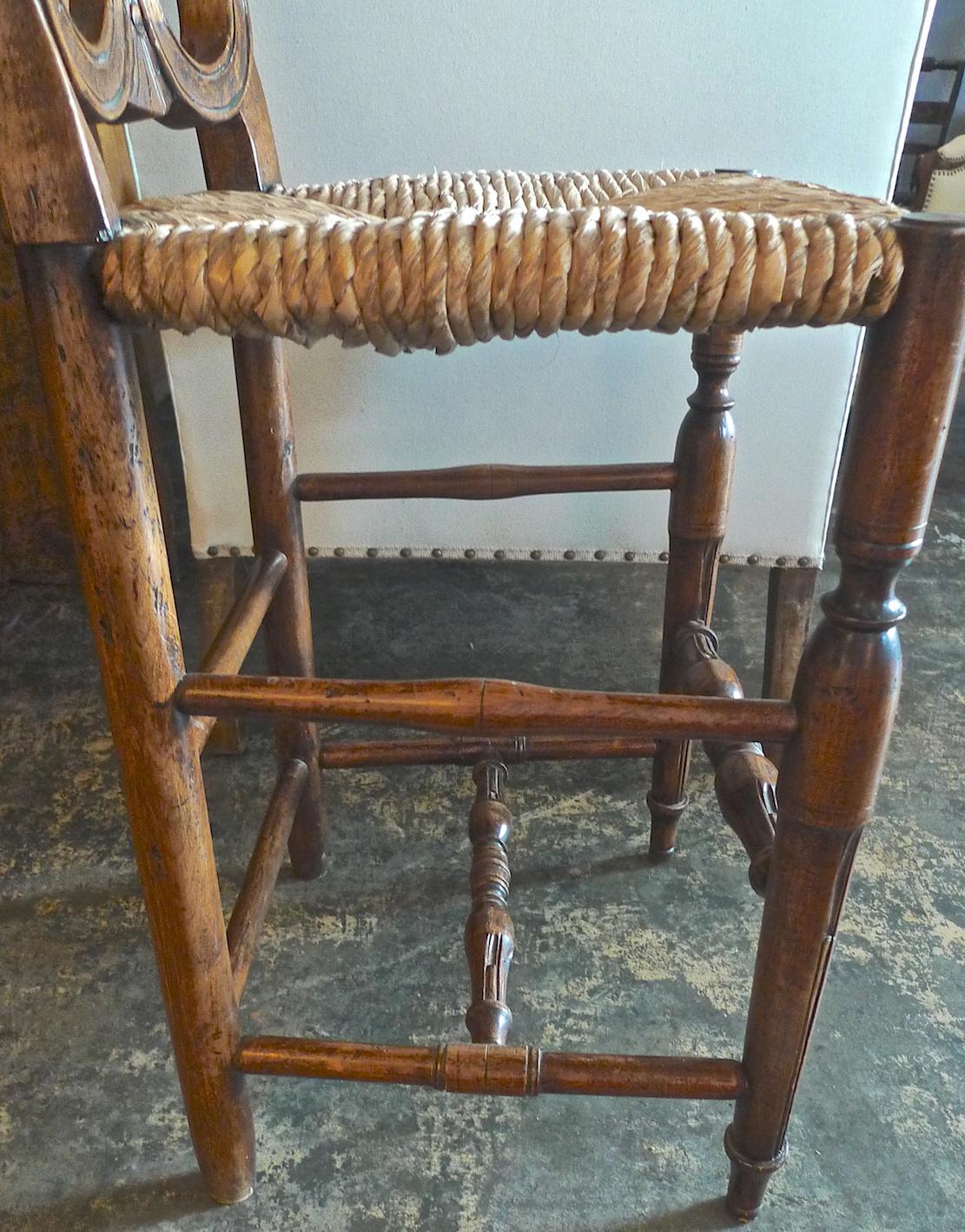 American Reproduction French Louis XVI Style Bar Stool with Rush Seat and High Back For Sale