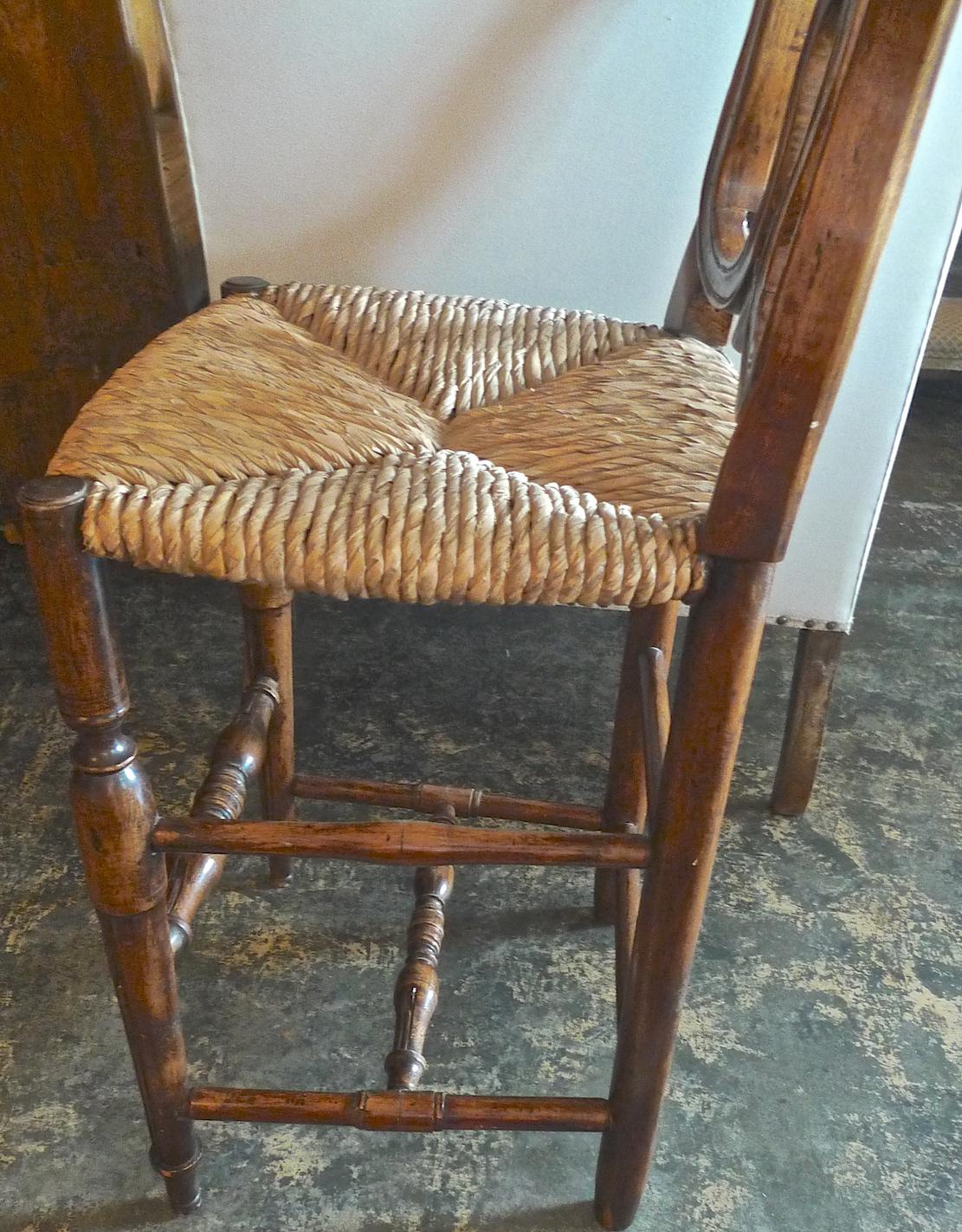 Hand-Crafted Reproduction French Louis XVI Style Bar Stool with Rush Seat and High Back For Sale