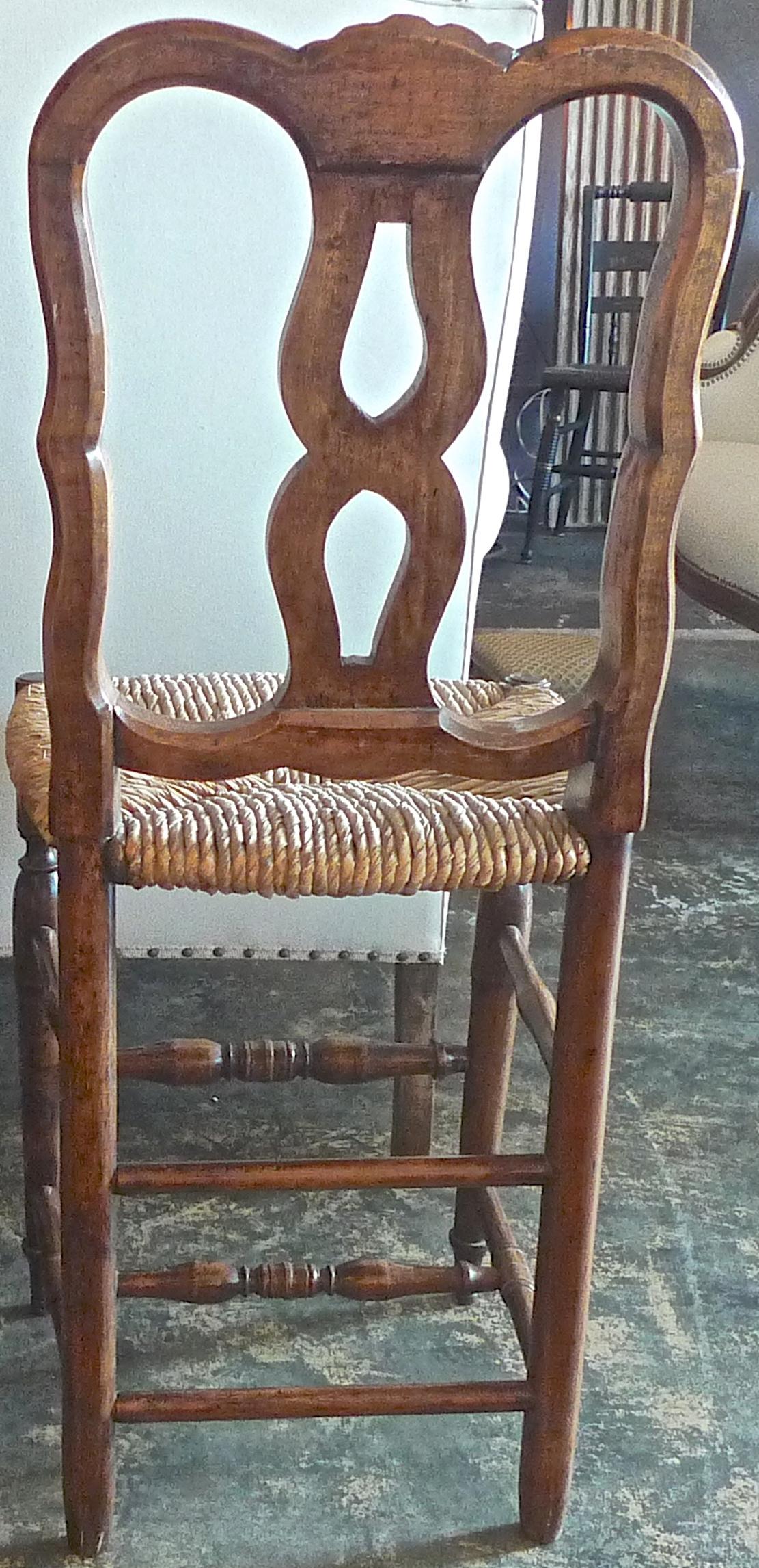 Reproduction French Louis XVI Style Bar Stool with Rush Seat and High Back In New Condition For Sale In Santa Monica, CA