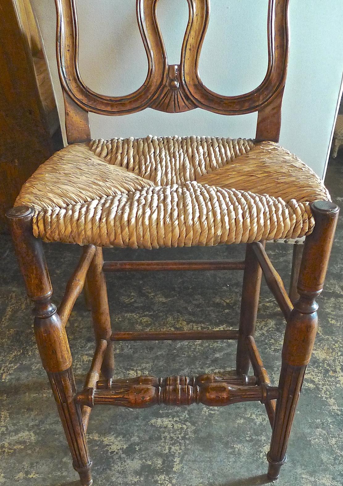 Reproduction French Louis XVI Style Bar Stool with Rush Seat and High Back For Sale 1
