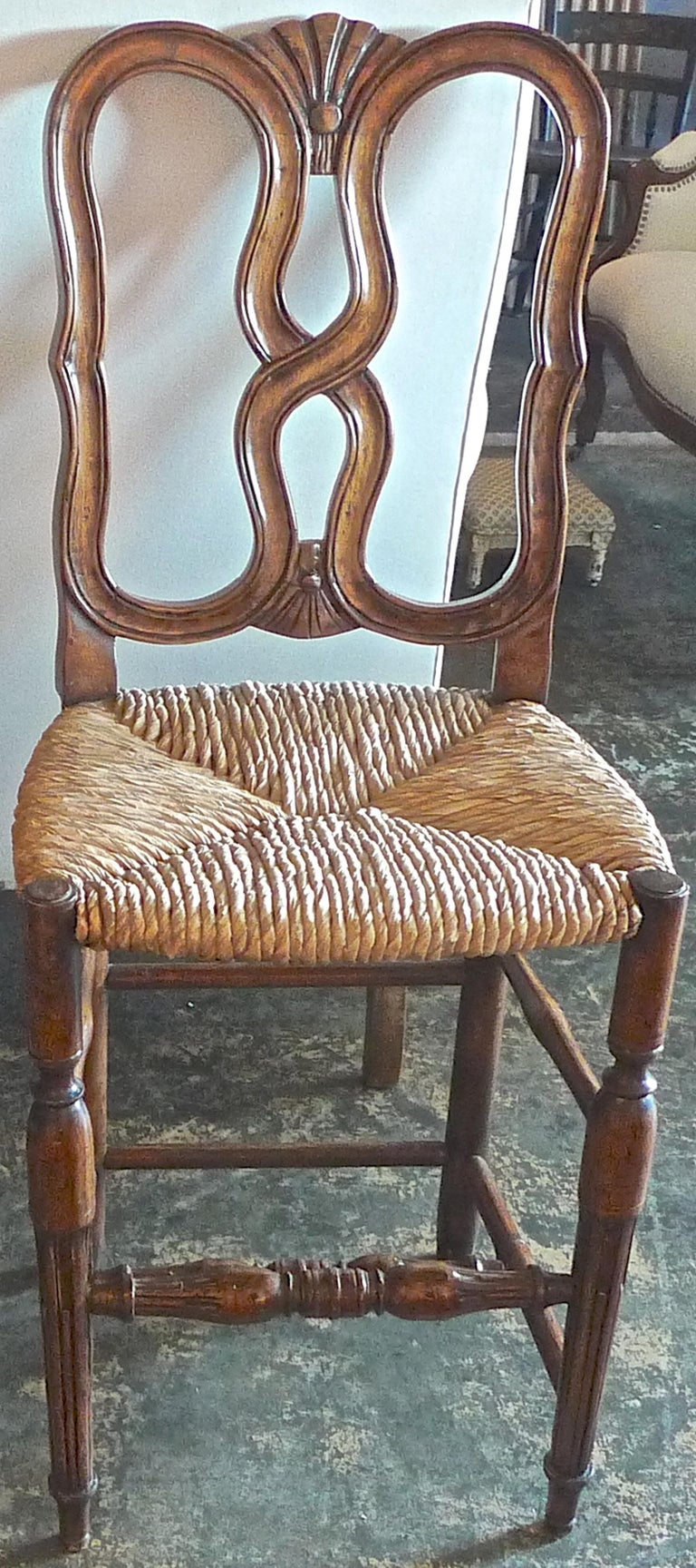 Reproduction French Louis XVI Style Bar Stool with Rush Seat and High