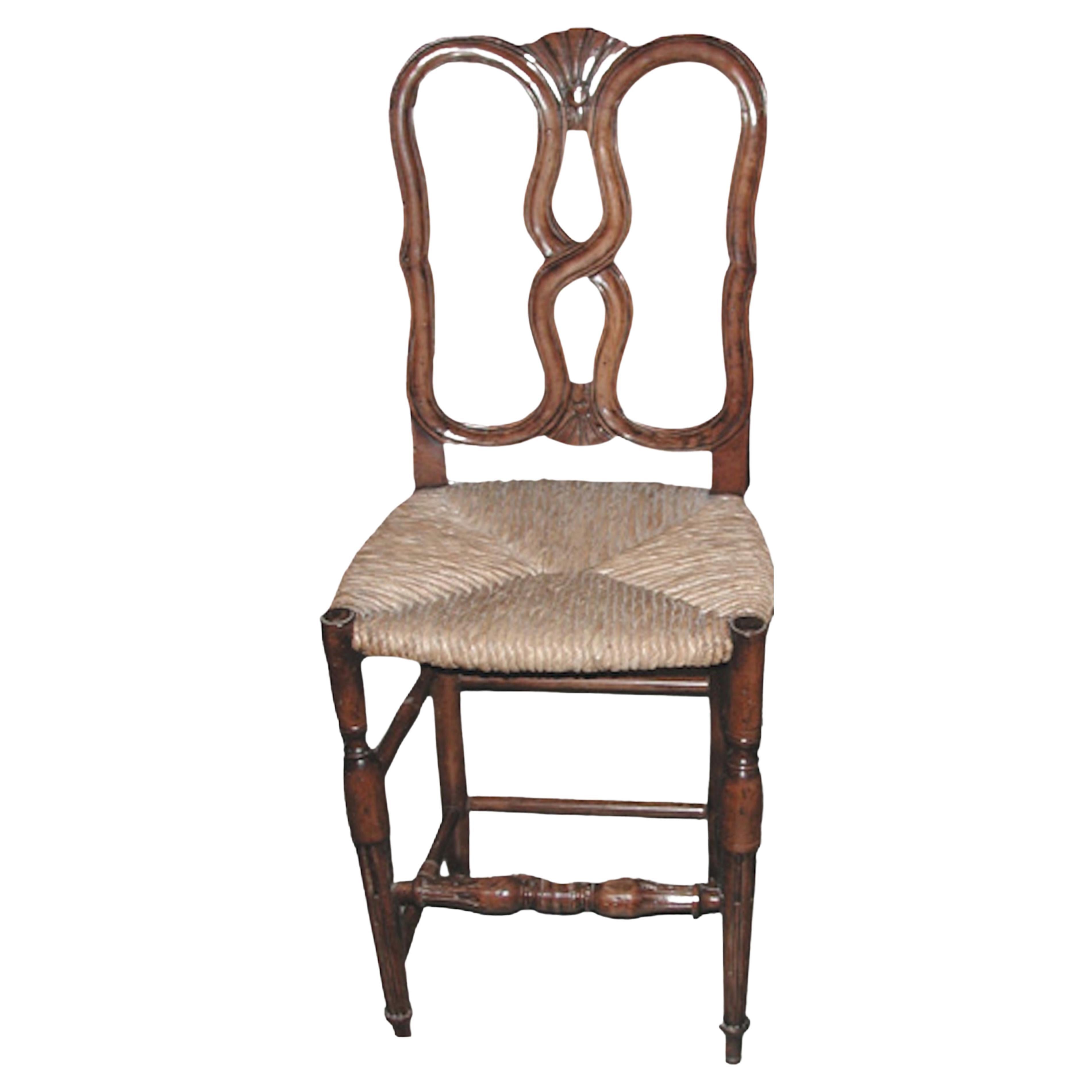 Reproduction French Louis XVI Style Bar Stool with Rush Seat and High Back For Sale