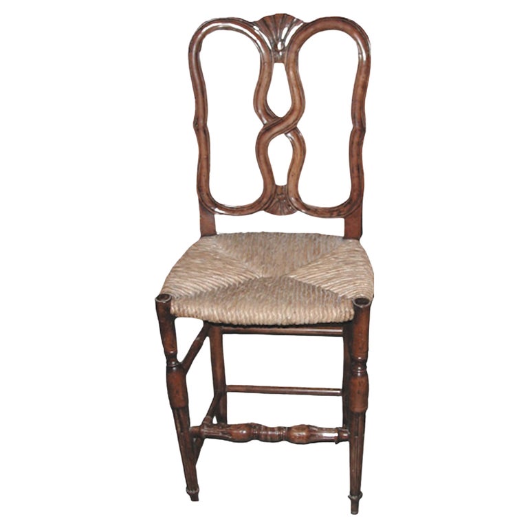 Reproduction French Louis XVI Style Bar Stool with Rush Seat and High